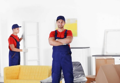 Professional team managing office move logistics in Belmont