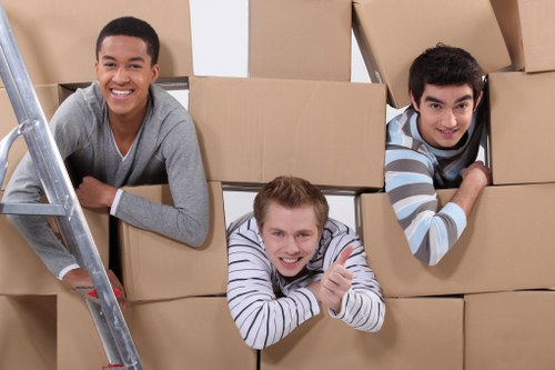 Packed boxes and furniture ready for transport in Belmont