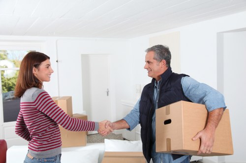 Furniture and boxes arranged for a house removal service