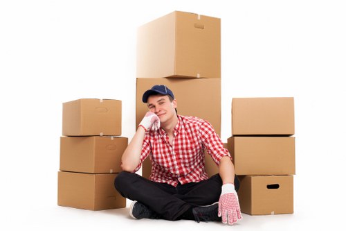Furniture and boxes loaded into a van for a Belmont relocation